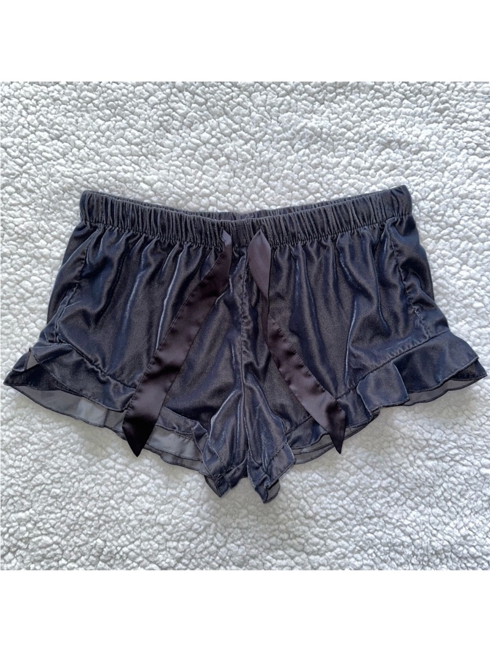 Victoria’s Secret velvet ruffled hem sleep shorts satin drawstring dark grey S